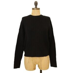 Elodie Crew Neck Sweater Top Size XS Ribbed Knit Raglan Black NWT B70